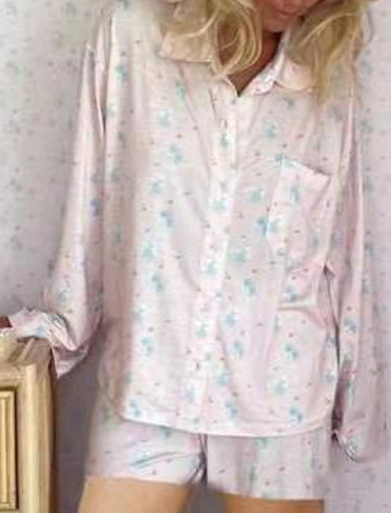 Printed Pajama Set with Buttoned Shirt