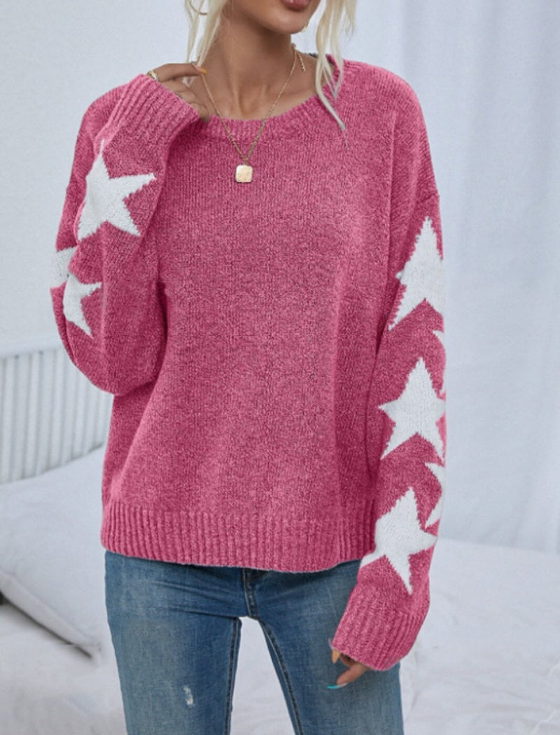 Star Print Long Sleeve Knit Sweater