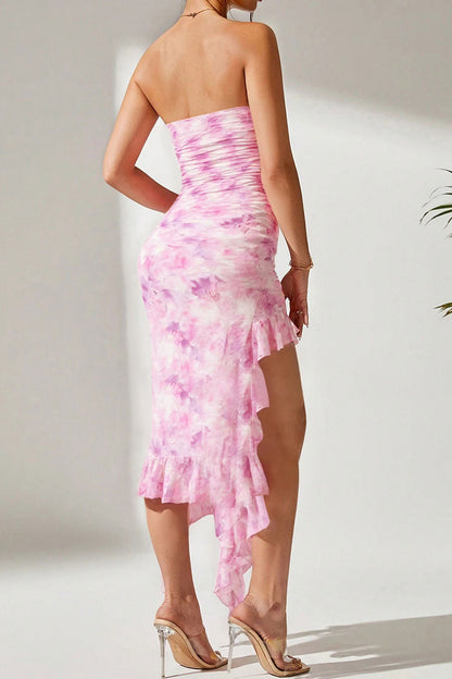 Strapless Ruffled Hem Casual Dress