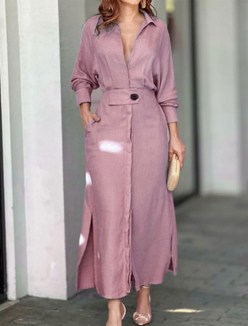 Buttoned Belted Long Shirt Dress