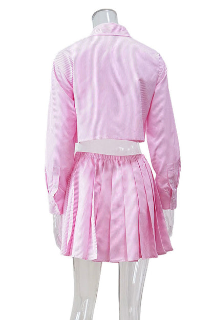 Chic Pleated Skirt and Cropped Top Set