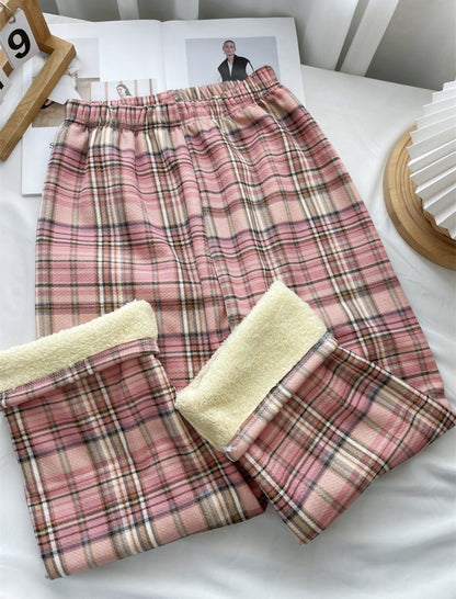 High-Waisted Plaid Straight-Leg Pants