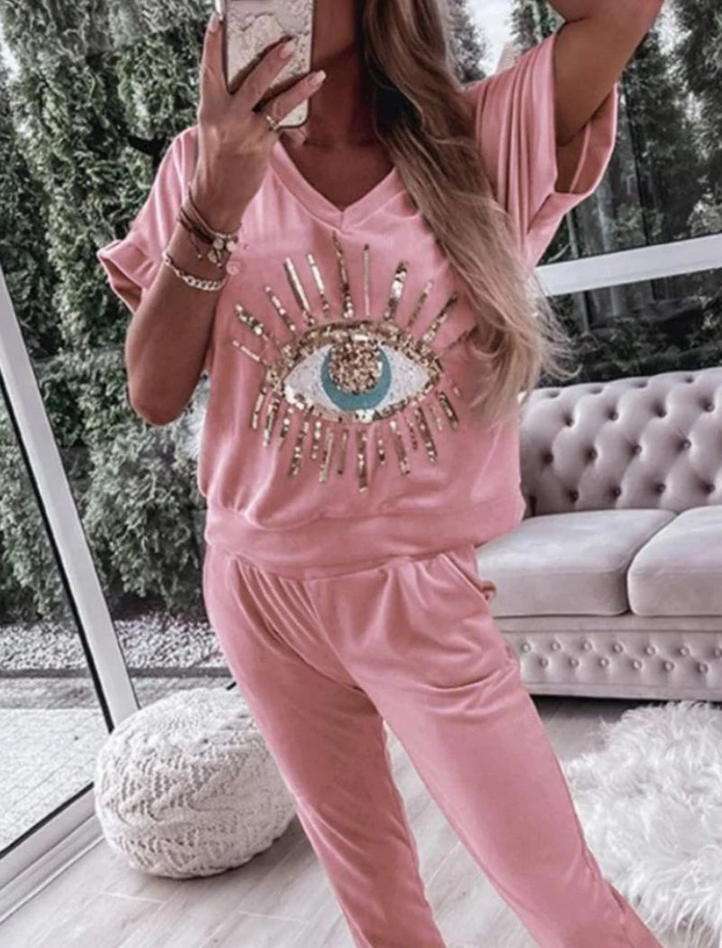 Eye Embellished Lounge Set