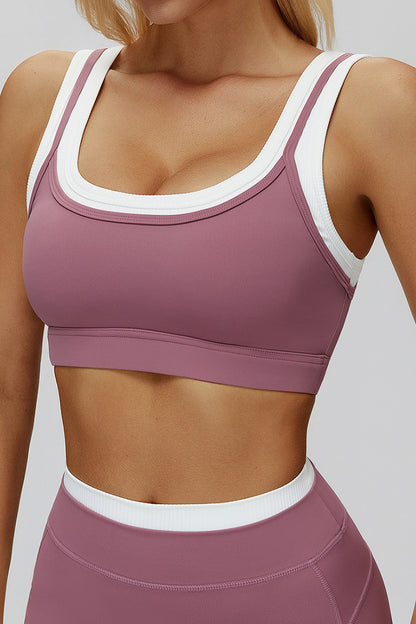 Chic Contrasting Strap Sports Bra