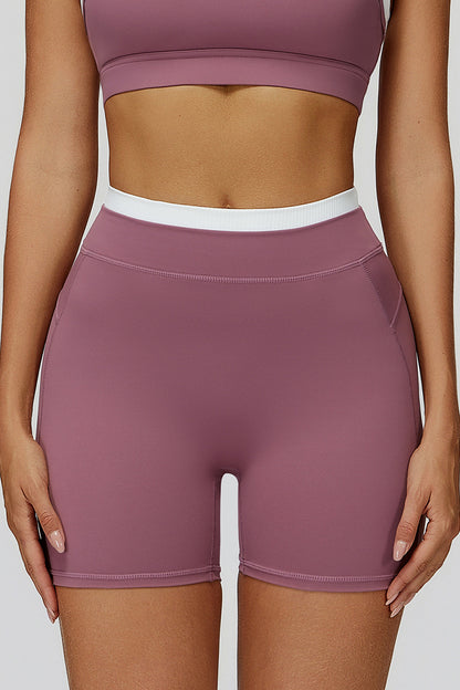 High Waist Active Shorts with Contrast Trim