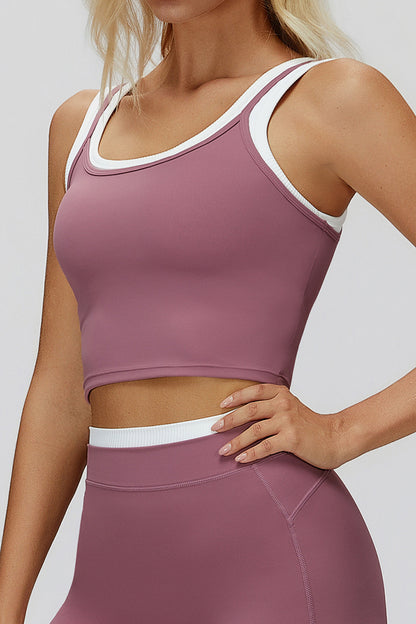 Scoop Neck Sports Bra with Contrast Trim