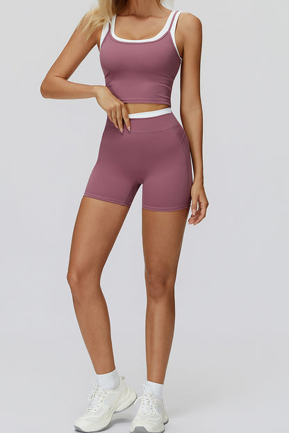 High Waist Active Shorts with Contrast Trim