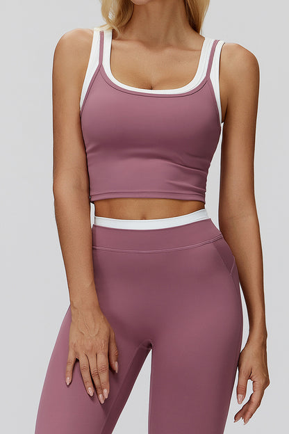 Scoop Neck Sports Bra with Contrast Trim