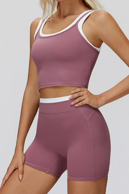 High Waist Active Shorts with Contrast Trim