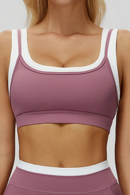 Chic Contrasting Strap Sports Bra