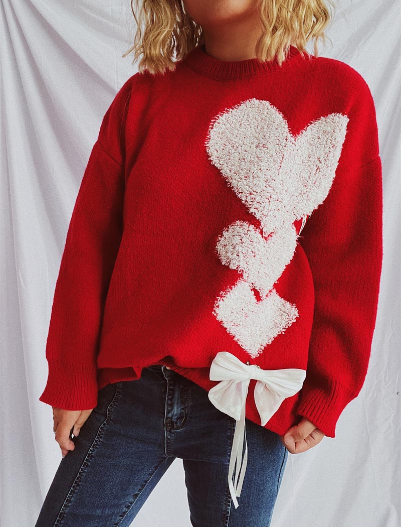 Heart Motif Sweater with Bow Detail