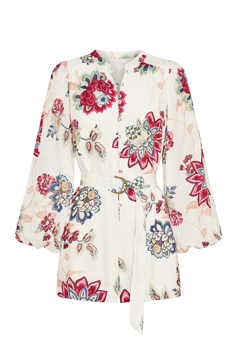 Floral Belted Shirt Romper