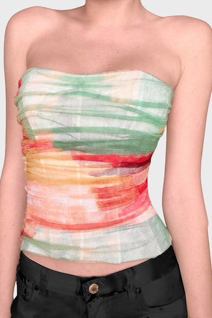 Strapless Ruched Print Tank Top