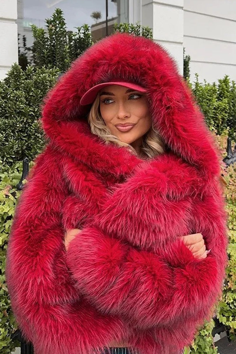 Oversized Hooded Faux Fur Coat