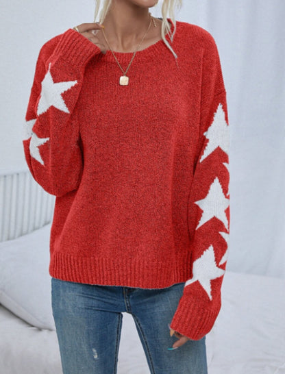 Star Print Long Sleeve Knit Sweater