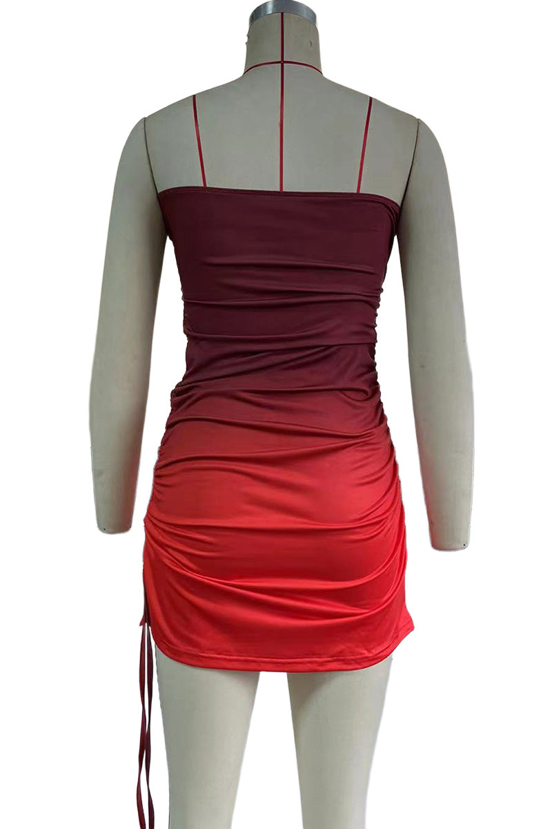 Ruched Bodycon Strappy Mini Dress