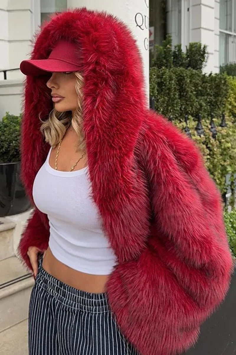 Oversized Hooded Faux Fur Coat