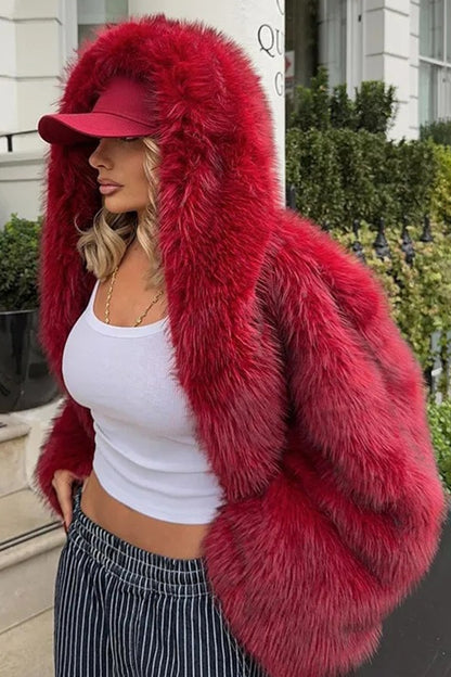 Oversized Hooded Faux Fur Coat