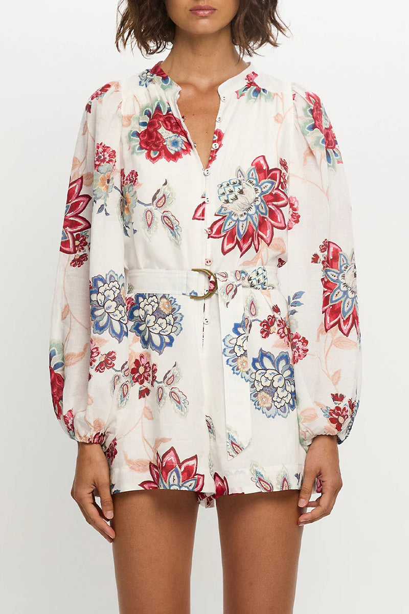 Floral Belted Shirt Romper