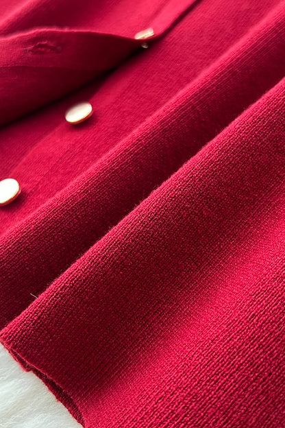 Elegant Knit Skirt Set with Buttoned Cardigan