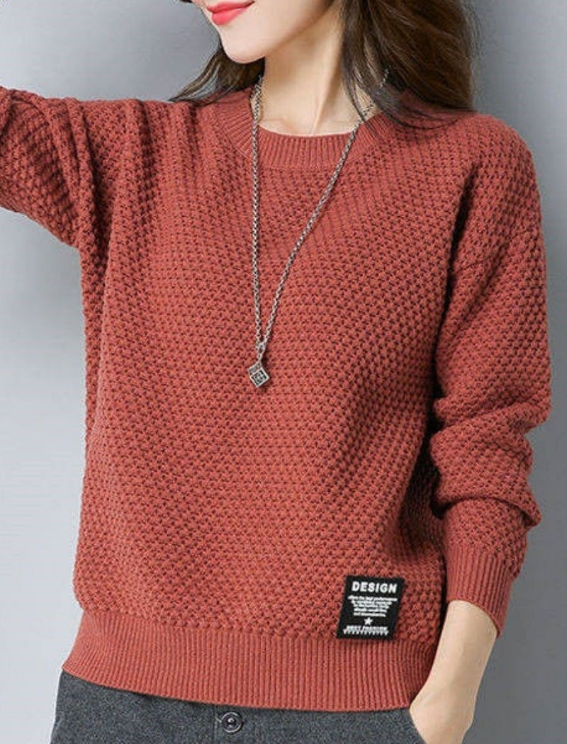 Textured Crew Neck Casual Knit Sweater