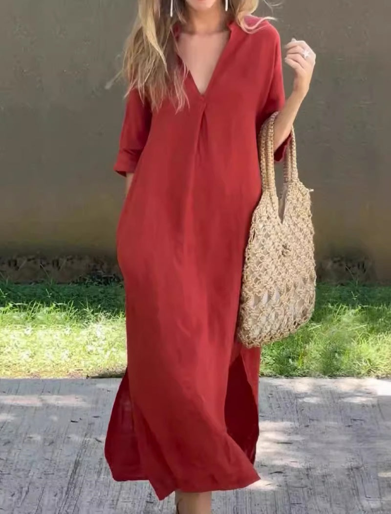 Loose Fit V-Neck Maxi Dress