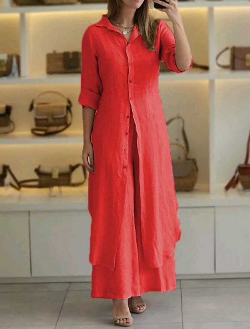 Long Button-Up Duster and Pants Set