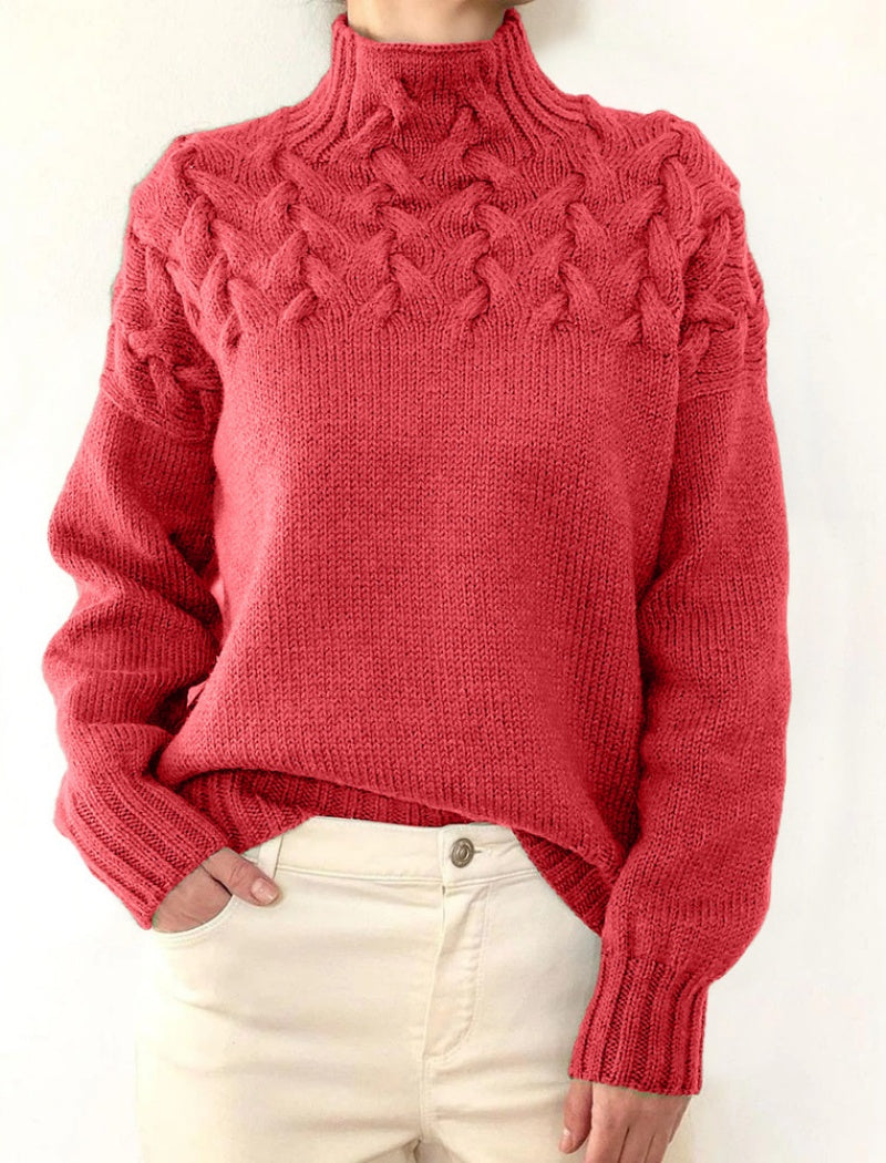 Cable Knit Mock Neck Sweater