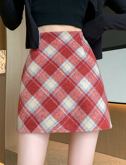 Plaid Mini Skirt with A-Line Cut