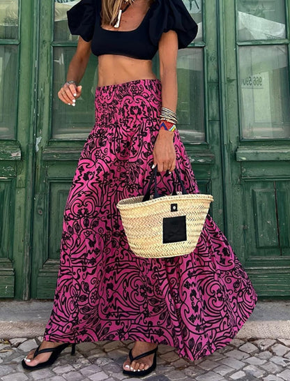 Floral Print Elastic Waist Maxi Skirt