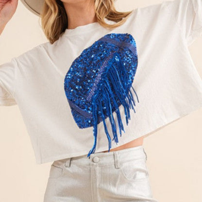 Sequin Fringe Football Graphic Tee