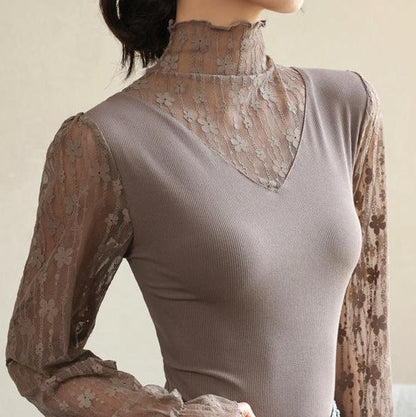 Lace Sleeve Mock Neck Top