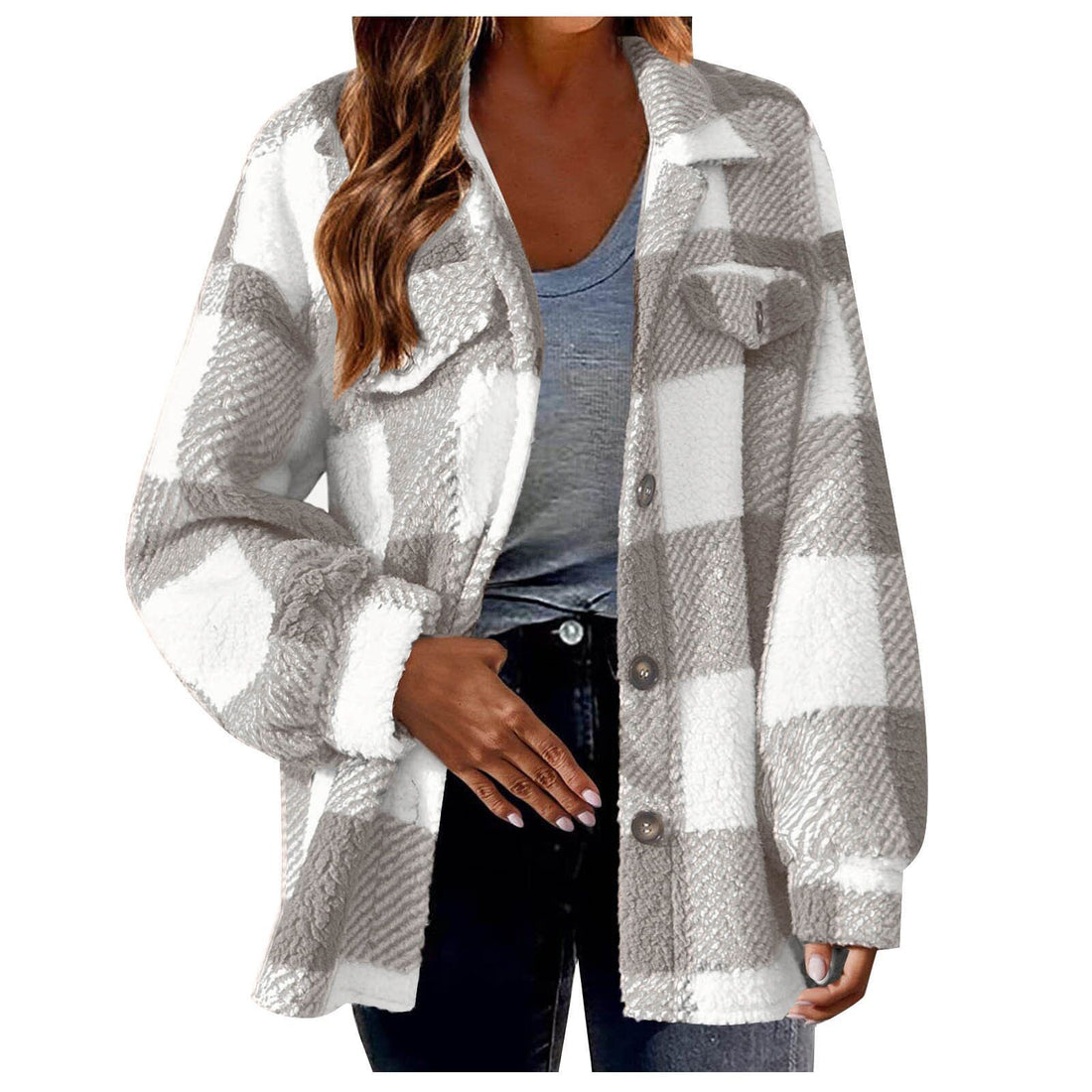 Plaid Button-Up Sherpa Jacket