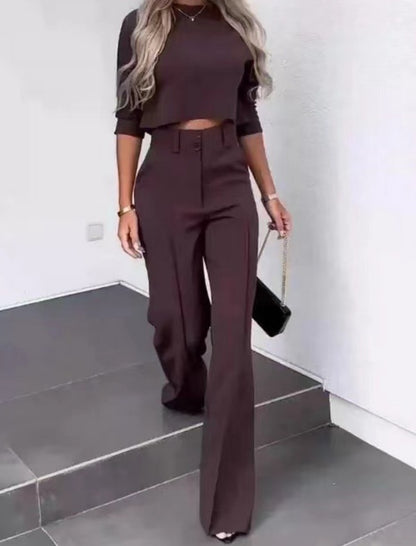 Cropped Long Sleeve Pant Set