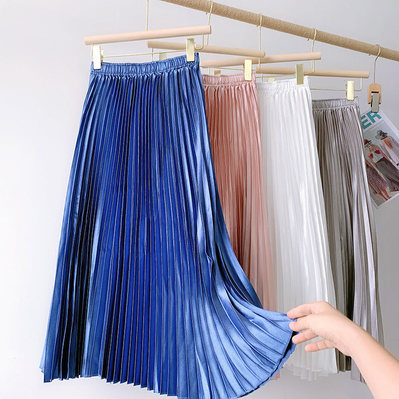 Pleated Metallic A-Line Midi Skirt