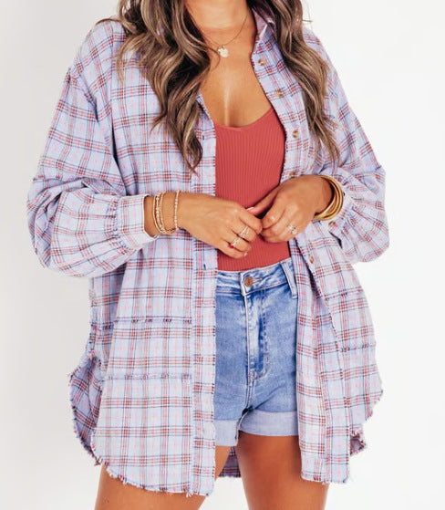 Plaid Oversized Button-Up Shirt