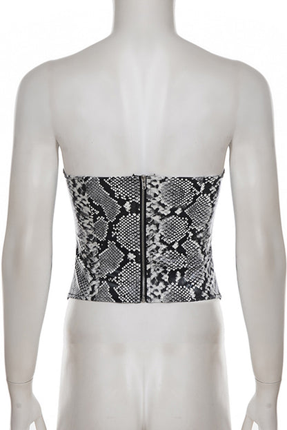 Strapless Snake Print Bustier Top