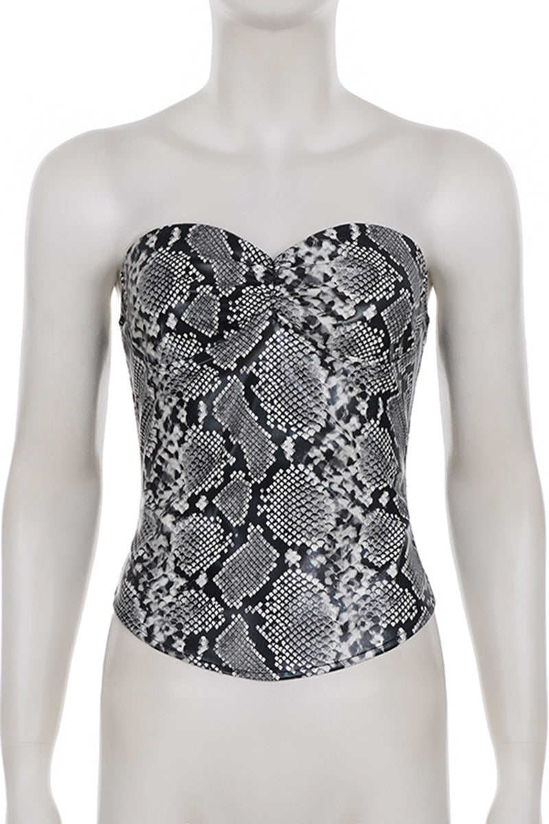 Strapless Snake Print Bustier Top