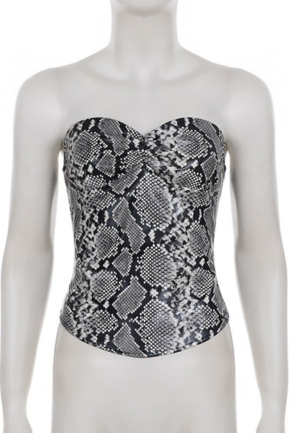 Strapless Snake Print Bustier Top