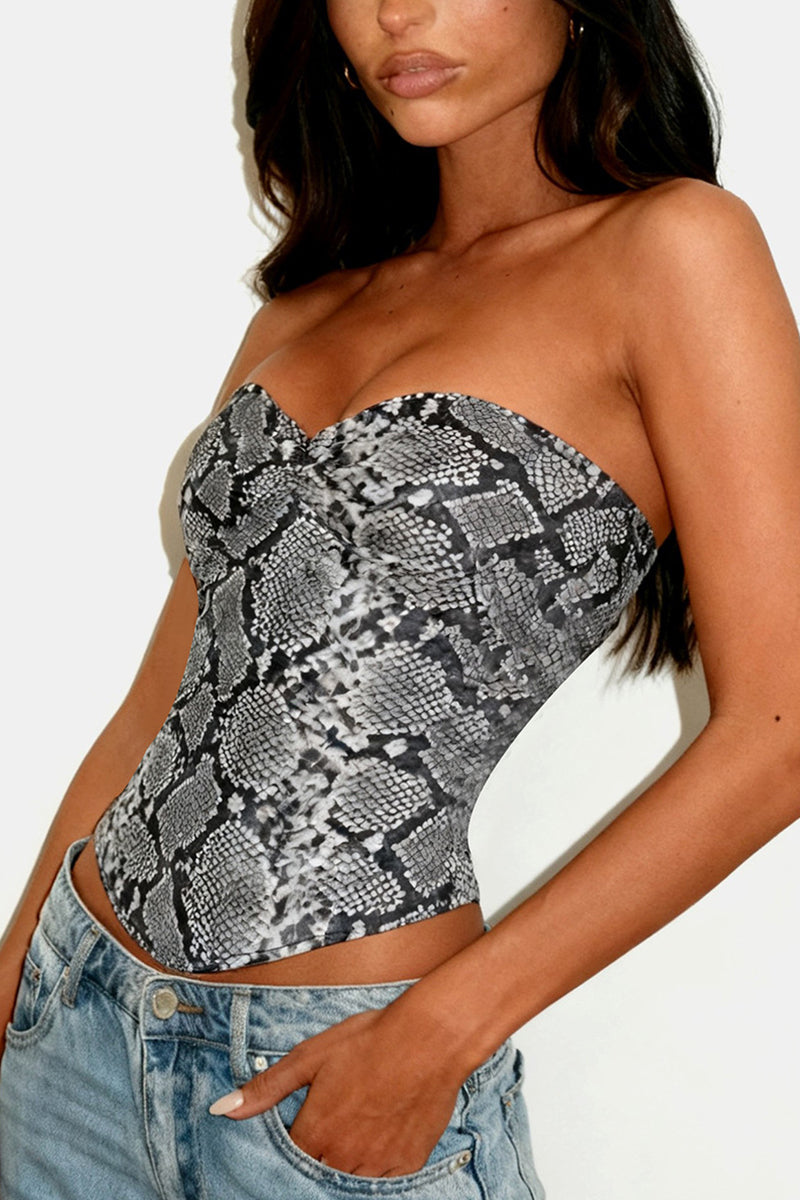 Strapless Snake Print Bustier Top