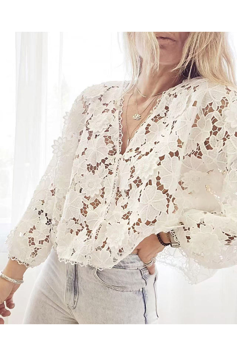 V-Neck Lace Detail Blouse