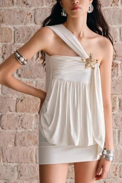 Elegant One-Shoulder Draped Mini Dress