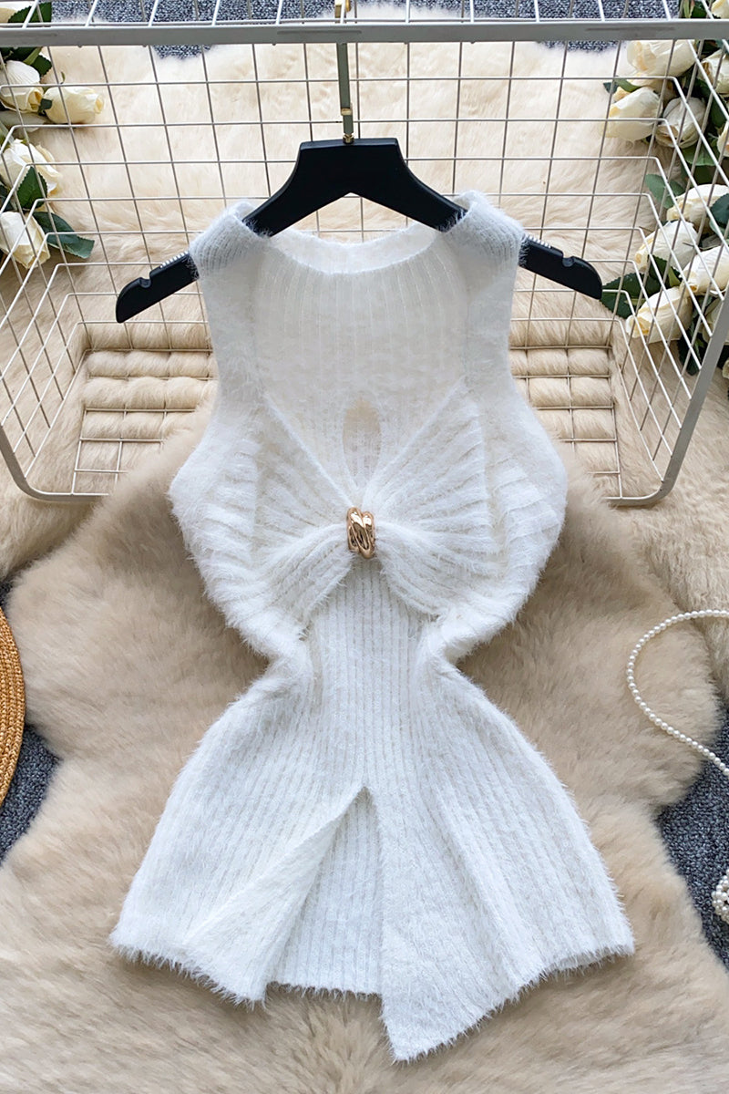 Knit Sleeveless Tank Top with Ruched Center