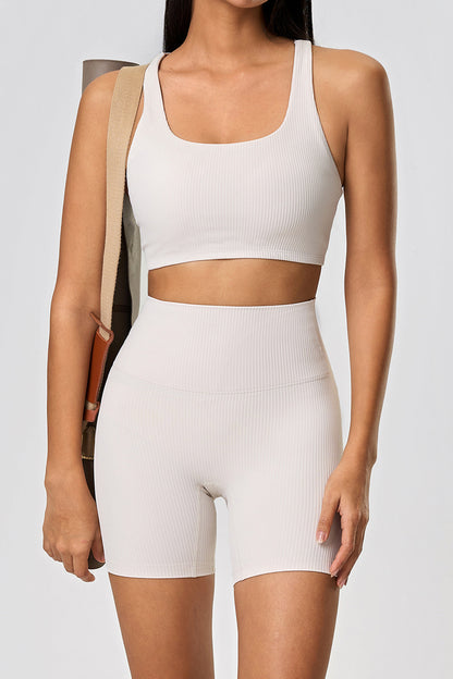 Ribbed Crop Top and High Waist Leggings Set