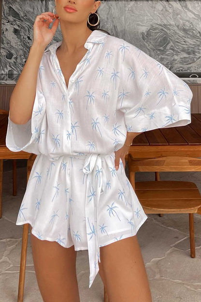 Printed Tie-Waist Romper