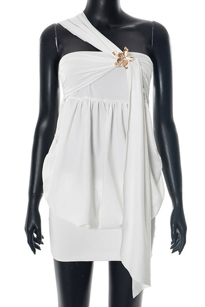 Elegant One-Shoulder Draped Mini Dress