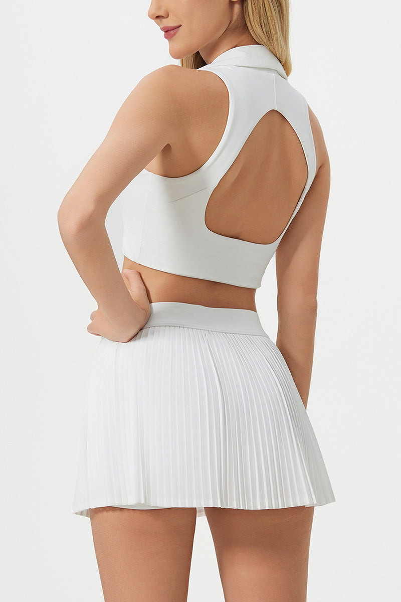Pleated Mini Skirt and Collared Crop Top Set