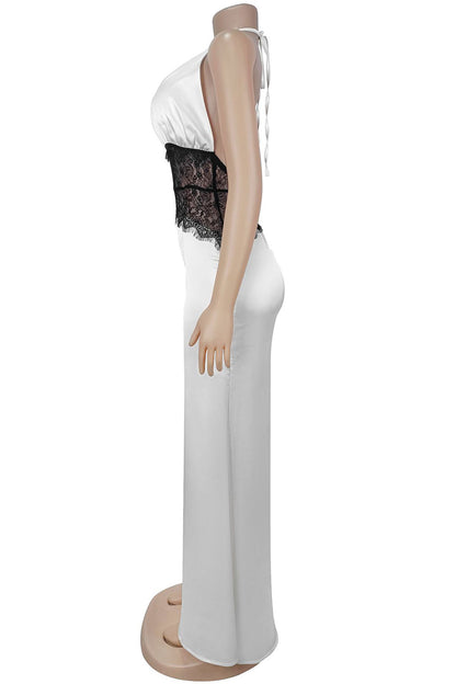 Elegant Halter Lace Detail Maxi Dress