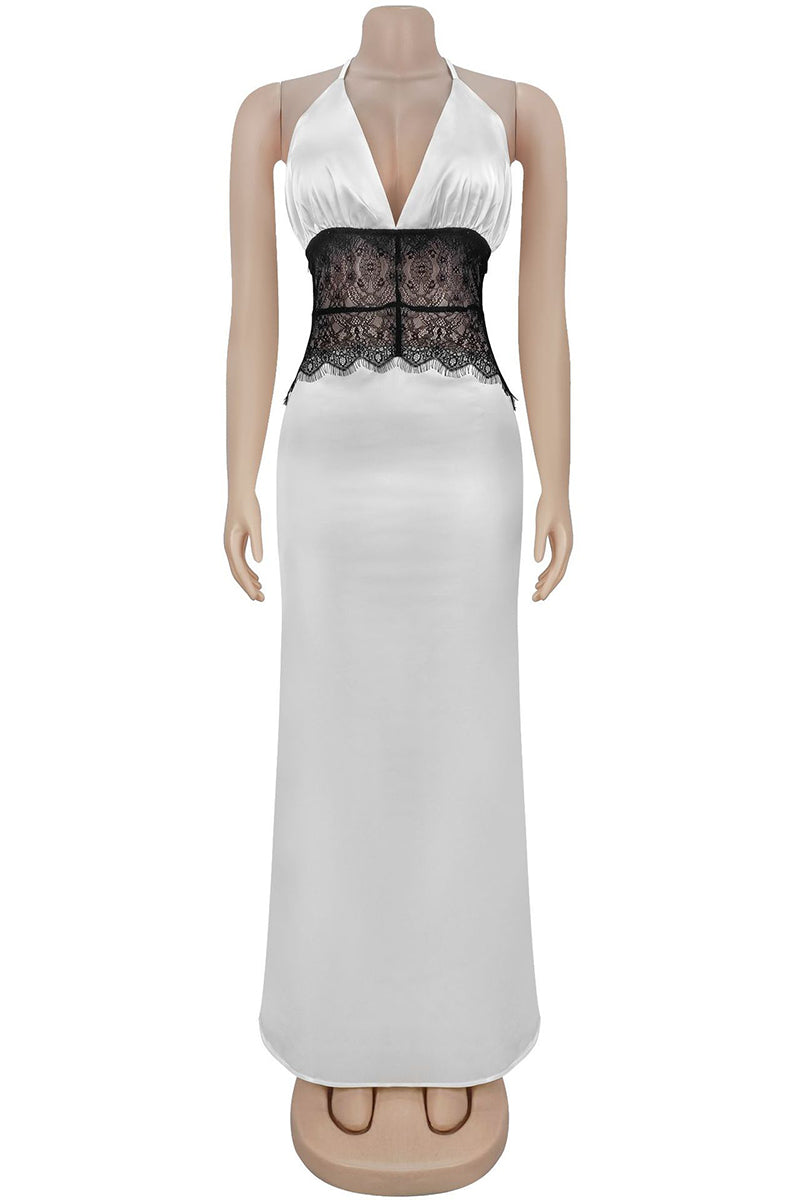 Elegant Halter Lace Detail Maxi Dress