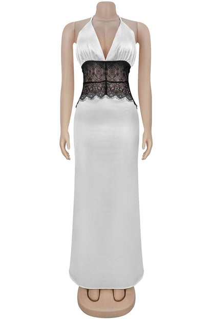 Elegant Halter Lace Detail Maxi Dress